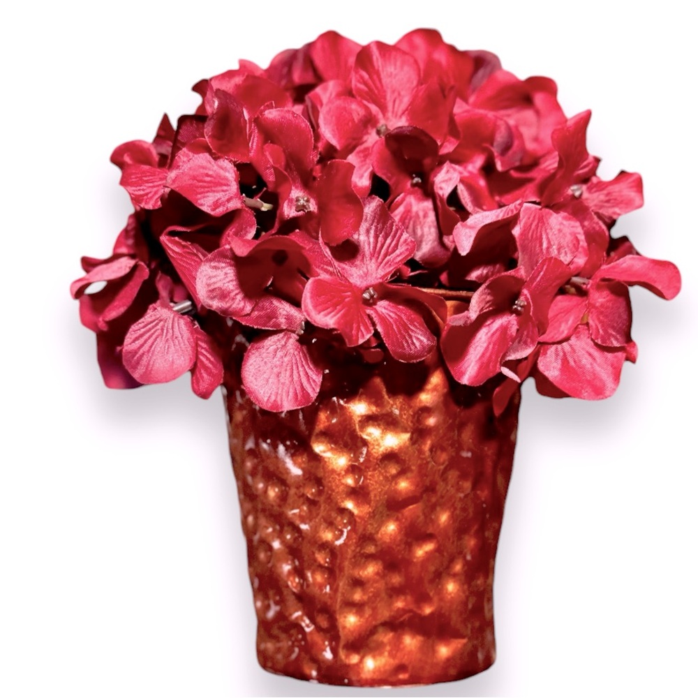 Burgundy Hydrangeas Artificial Flowers Silk Hydrangea Flower w Vase Floral Decor